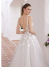 Ivory Lace Tulle V Back Hidden Slit Sexy Wedding Dress Ivory Lace Tulle V Back Hidden Slit Sexy Wedding Dress